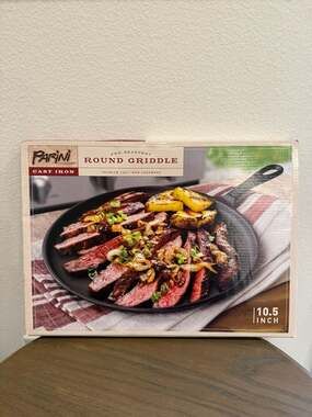 Parini Round Griddle Size 10.5 Inch Pre-Seasoned Cast Iron Cookware New